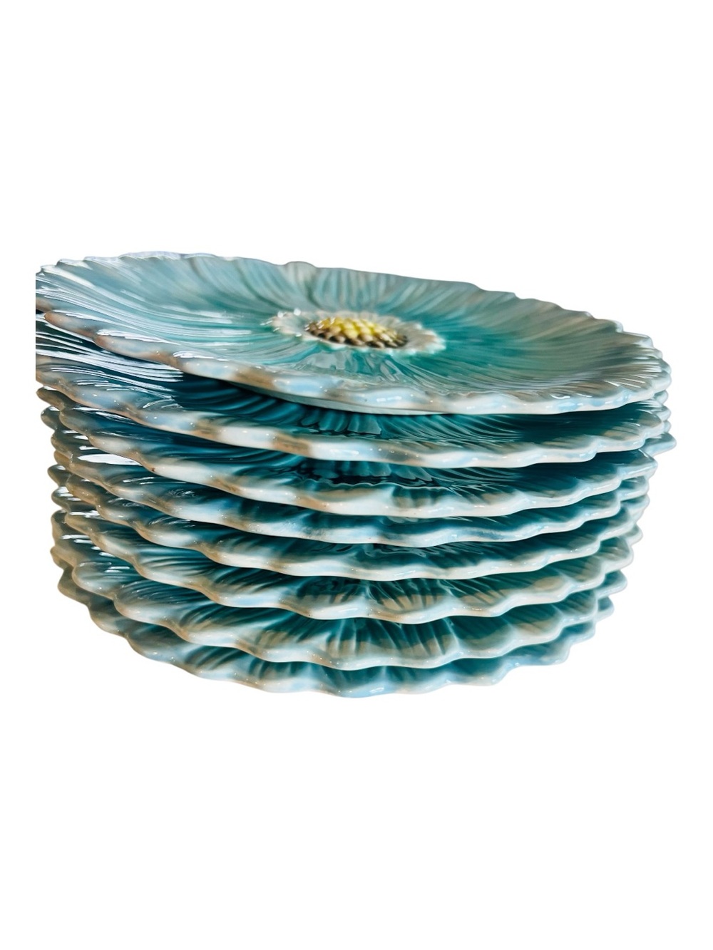 Set of 8 Maxcera Daisy Blue Floral 8 Inch Dessert Salad Plates Embossed - Picture 3 of 5